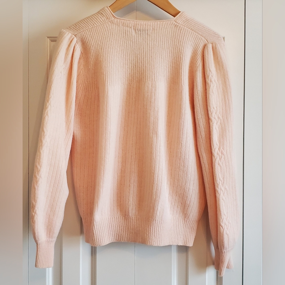 Vintage Womens Lambswool Angora Blend Light Pink Grandmacore Cardigan Sweater - Picture 5 of 7